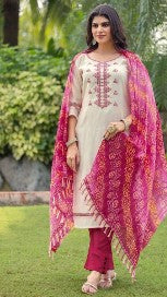 Salwar Kameez Cotton Lycra- White-Pink
