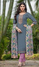 Salwar Kameez Cotton Lycra- Gray-Plum