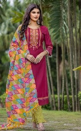 Salwar Kameez Viscose Cotton Lycra for Comfort-Pink-Green