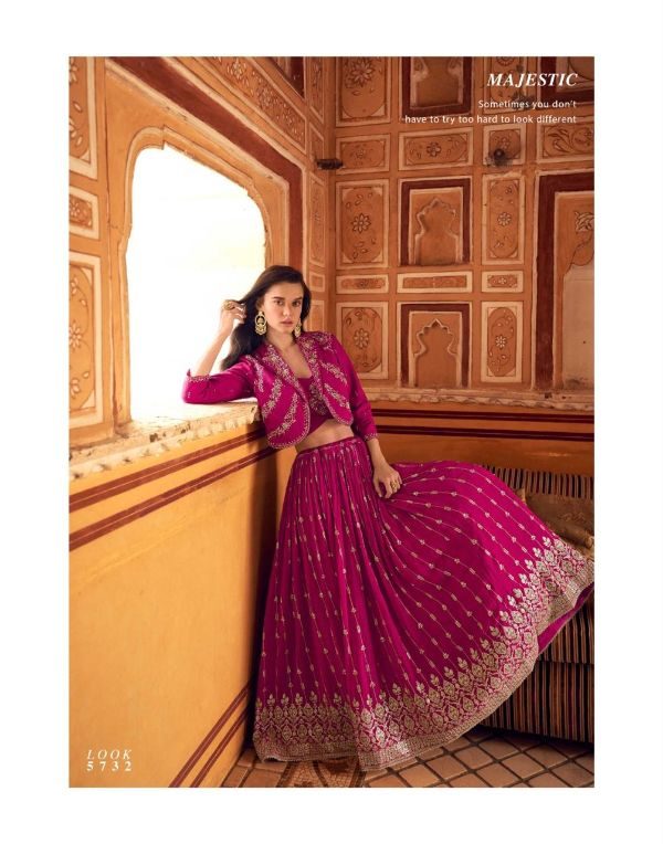 Chinon Silk Lehenga with Designer Koti - SI- Pink