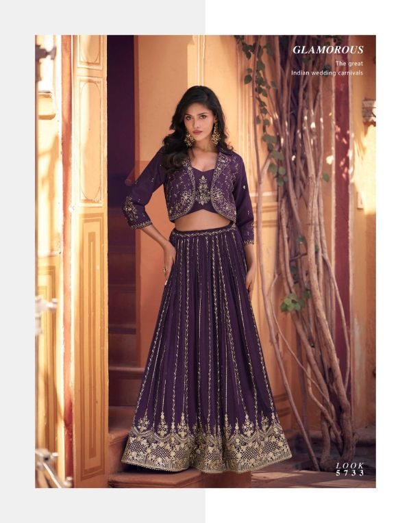 Chinon Silk Lehenga with Designer Koti - SI- Purple