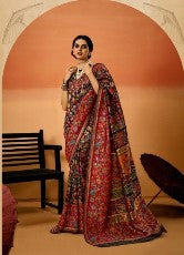 Kashmiri Handloom Weaving Silk Saree-Multi- Black