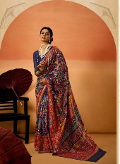 Kashmiri Handloom Weaving Silk Saree-Multi- Blue
