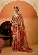 Kashmiri Handloom Weaving Silk Saree-Multi- Brown