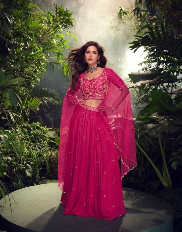Chinon Silk Lehenga Choli Set- SA - Pink
