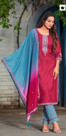 Salwar Kameez Cotton Lycra- Pink-Blue