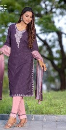 Salwar Kameez Cotton Lycra- Purple-Peach