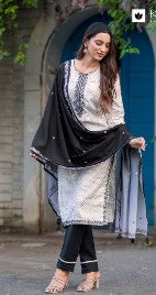 Salwar Kameez Cotton Lycra- Black-White