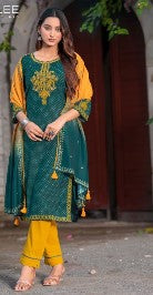 Salwar Kameez Cotton Lycra- Green-Yellow