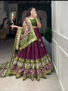 Tussar Silk Lehenga- Purple