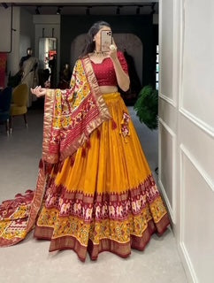 Tussar Silk Lehenga- Yellow