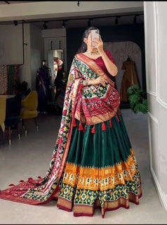 Tussar Silk Lehenga- Green