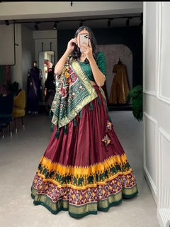 Tussar Silk Lehenga- Maroon -Red