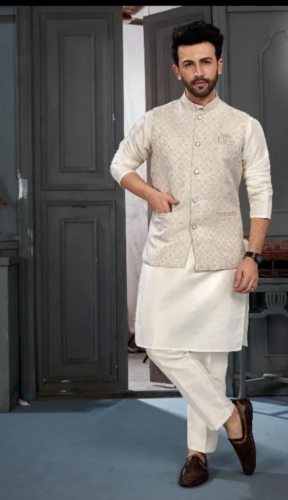 3-Piece Kurta Pajama Set- White