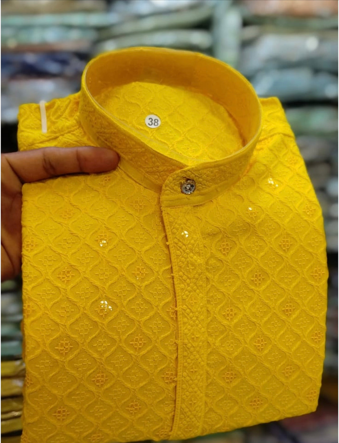 Kurta Pajama Set β Kaju Katli Design- Yellow