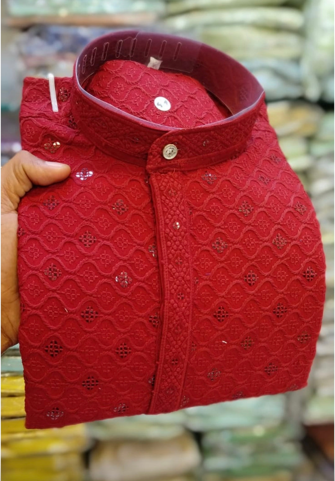Kurta Pajama Set β Kaju Katli Design- Red