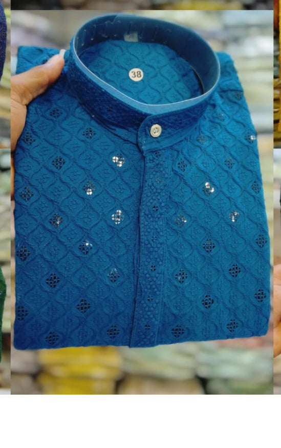 Kurta Pajama Set β Kaju Katli Design- Blue