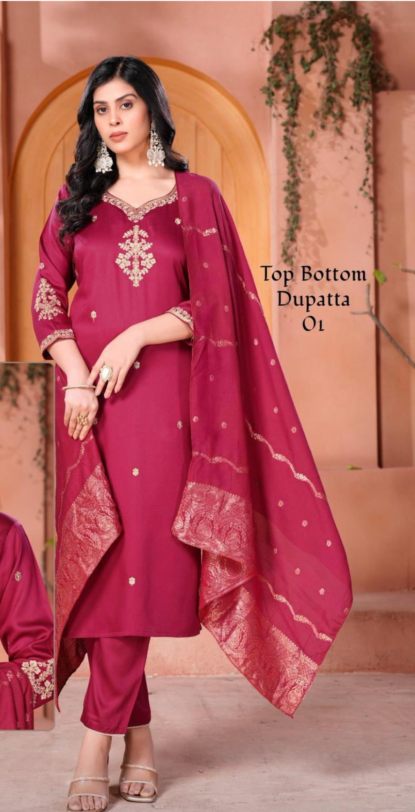 Premium Gaji Silk Ready made Salwar Kameez- Red