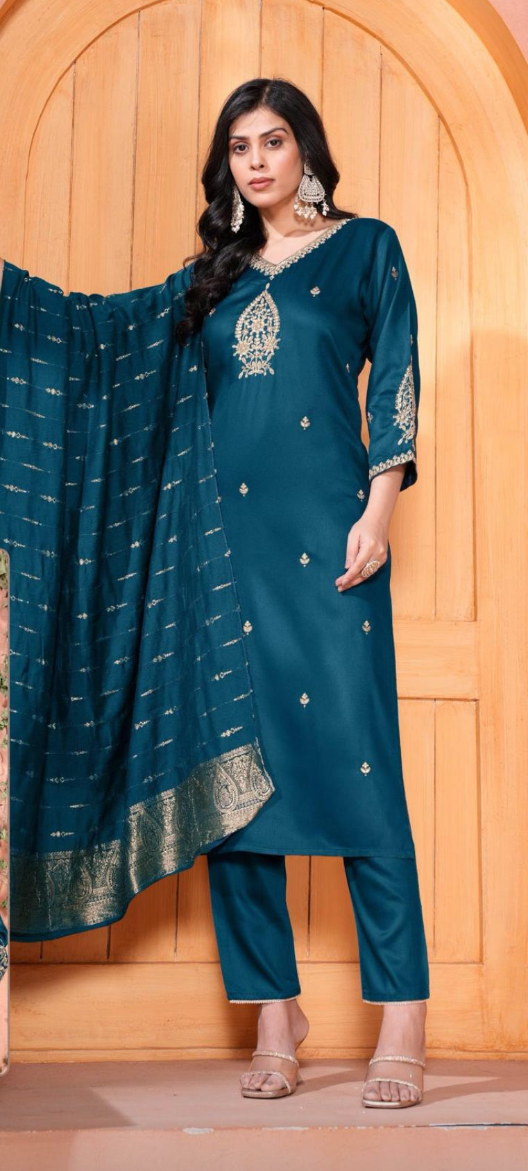 Premium Gaji Silk Ready made Salwar Kameez- Blue