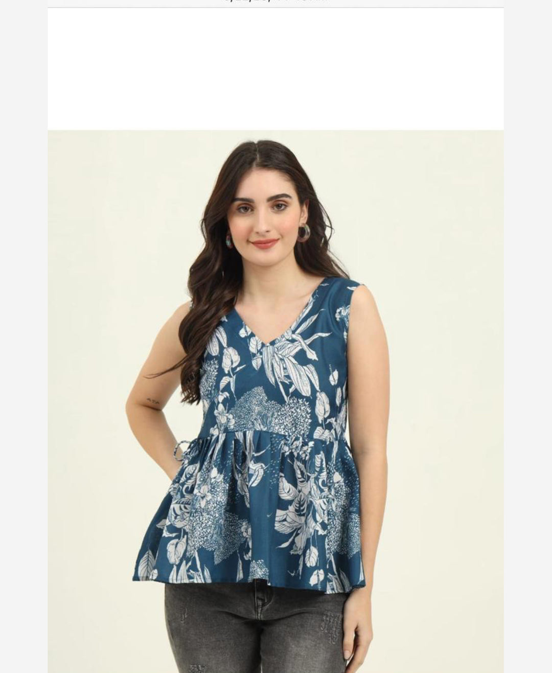 Cotton Floral Tunic Tops- Blue