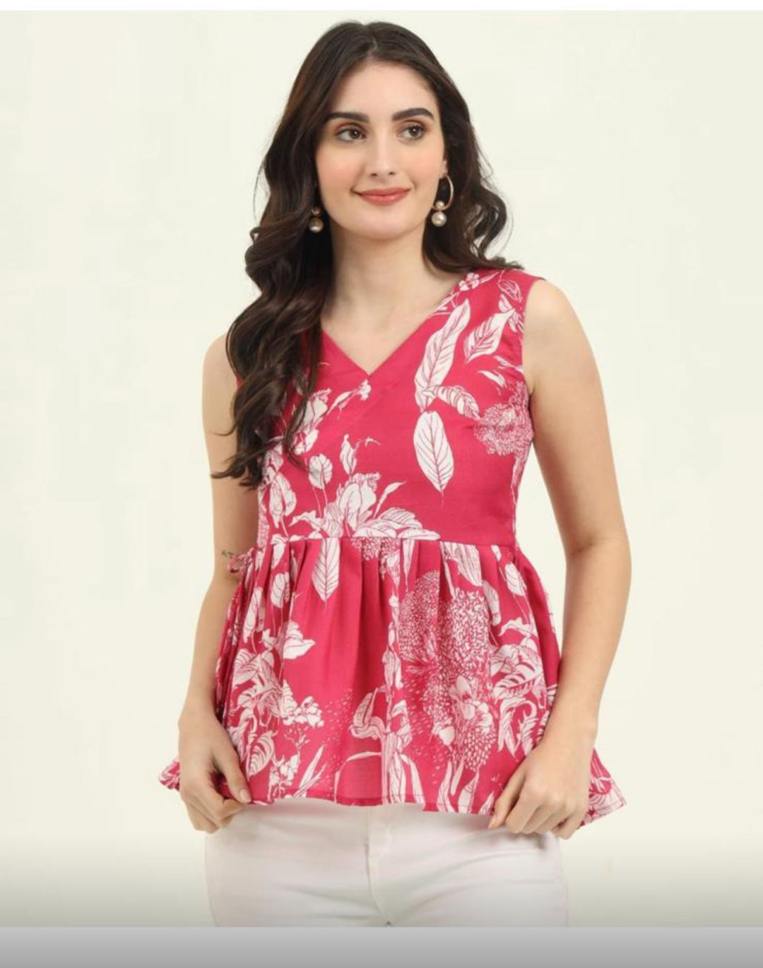 Cotton Floral Tunic Tops- Pink
