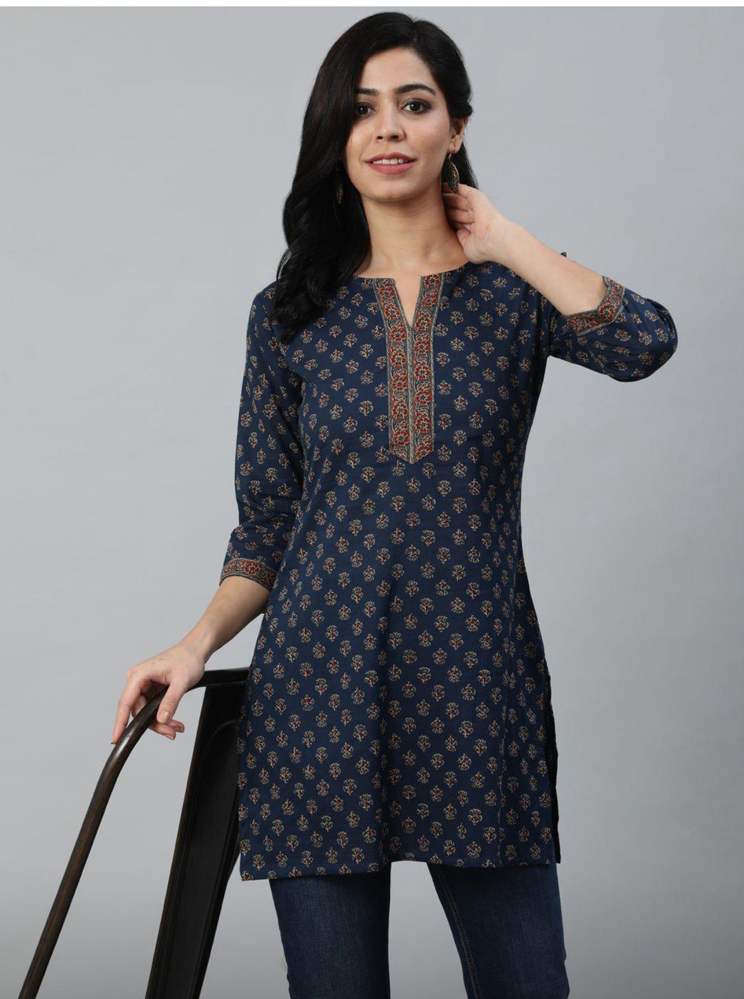 Cotton Printed Tops- Navy Blue