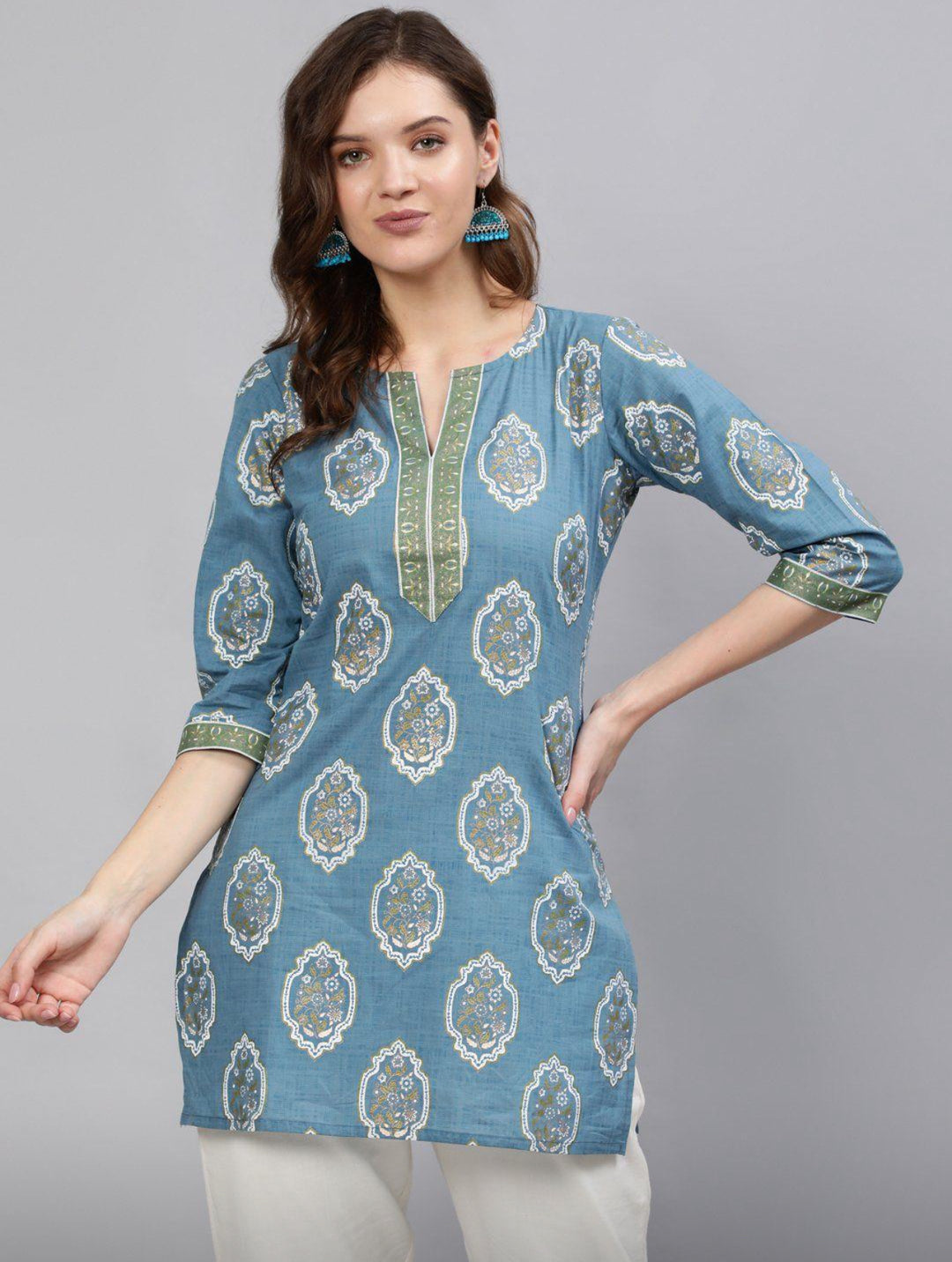 Cotton Printed Tops- Sky Blue