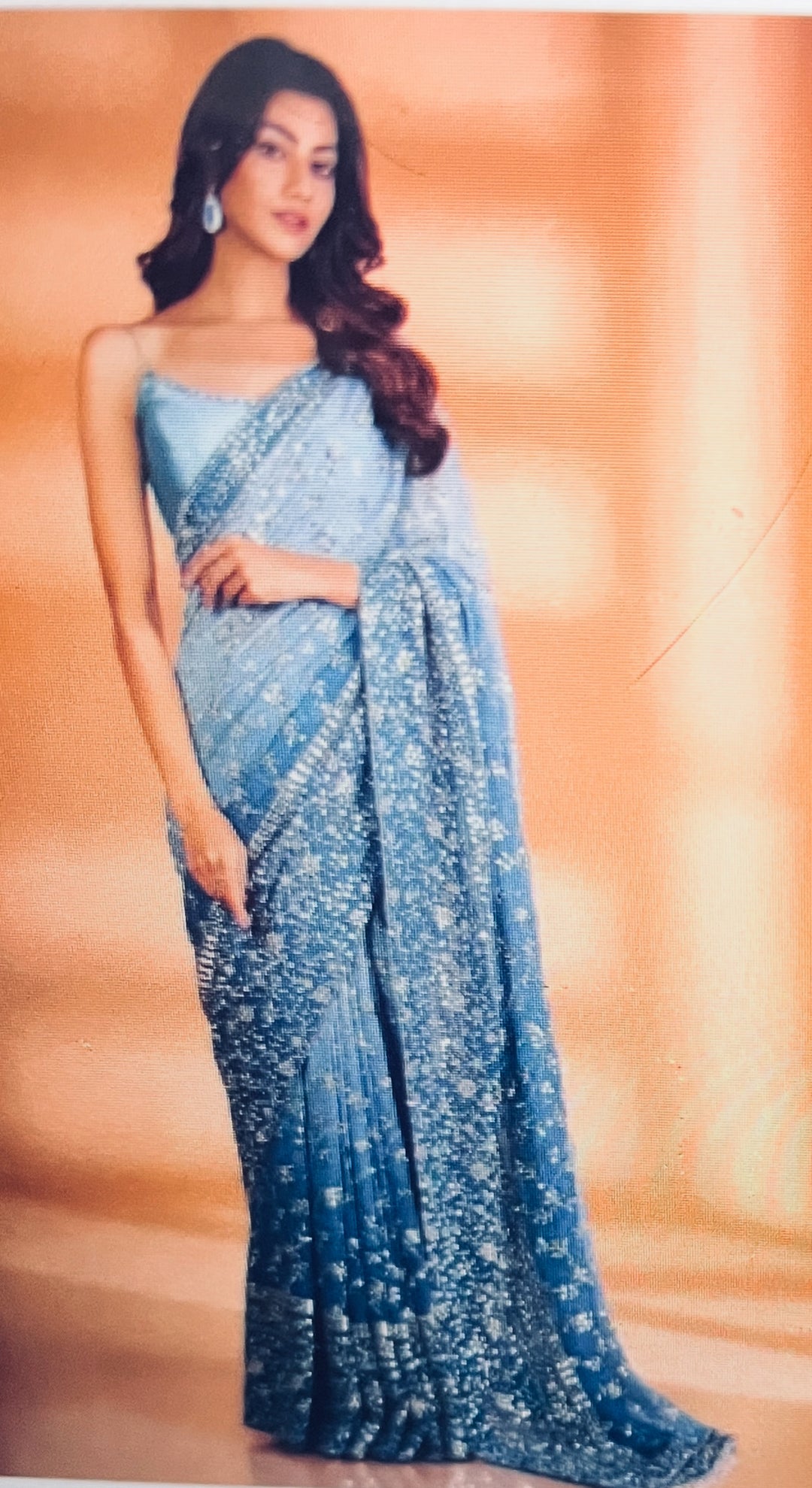 Georgette Chiffon Saree with Designer Stitched Blouse- Blue Multi