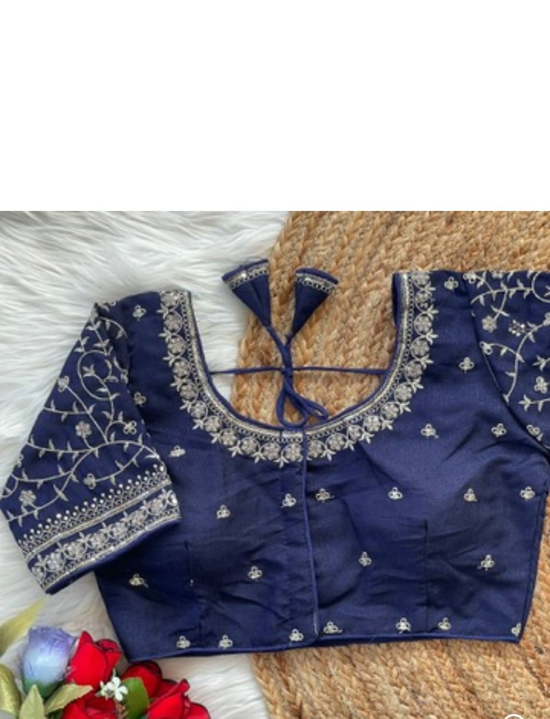 Embroidered Designer Ready-Made Blouse- Dark Blue