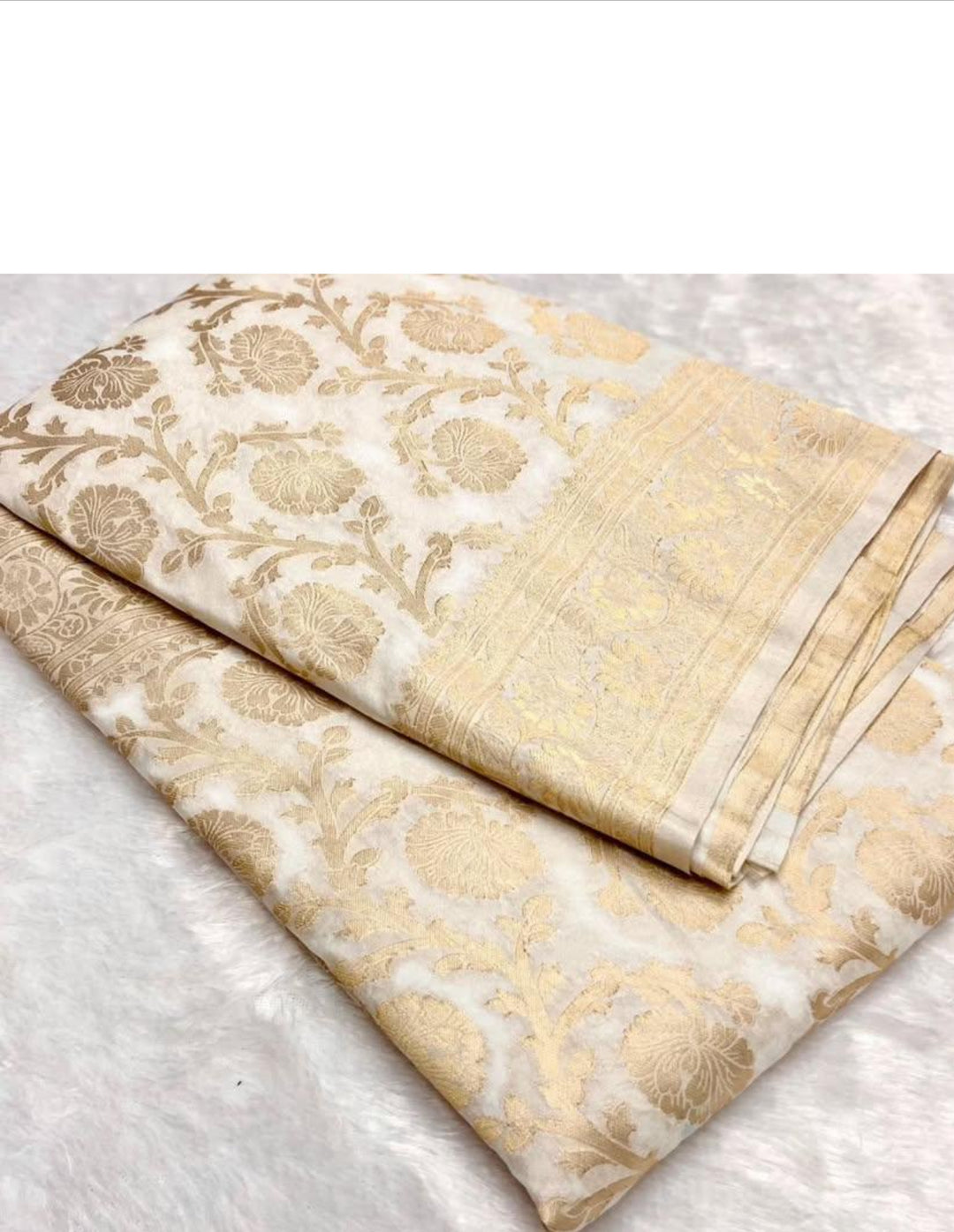 Pure Soft Khadi Georgette Silk Saree - Beige- Gold