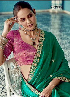 Designer Saree KA- Bottle Green