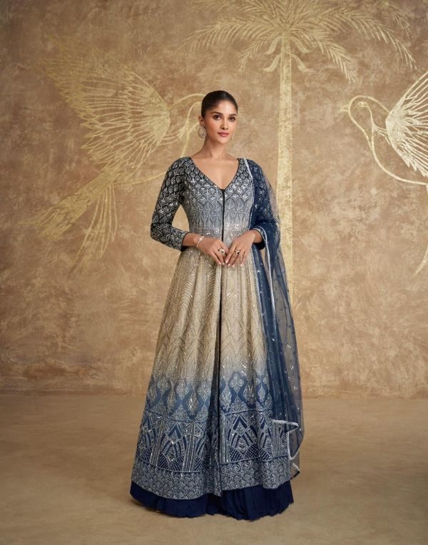 indo western blue dress for women Navy Blue Indo-Western Suit – Desi Diva Fashion main image 1