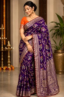 Rich Dola Silk with Exquisite Zari Weaving - Purple