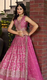 Designer Lehenga- Dola Silk- Peach