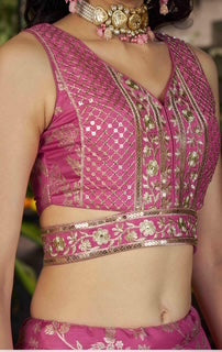 Designer Lehenga- Dola Silk- Peach