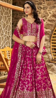Designer Lehenga- Dola Silk-Hot Pink