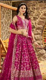 Designer Lehenga- Dola Silk-Hot Pink