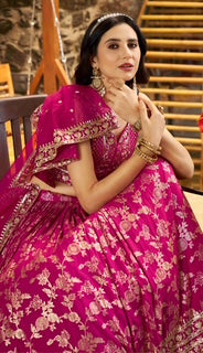 Designer Lehenga- Dola Silk-Hot Pink