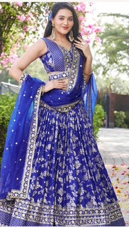 Designer Lehenga- Dola Silk- Royal Blue