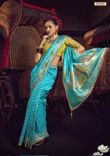 LUXURIOUS PURE DOLA SILK SAREE- KD- Sea Blue