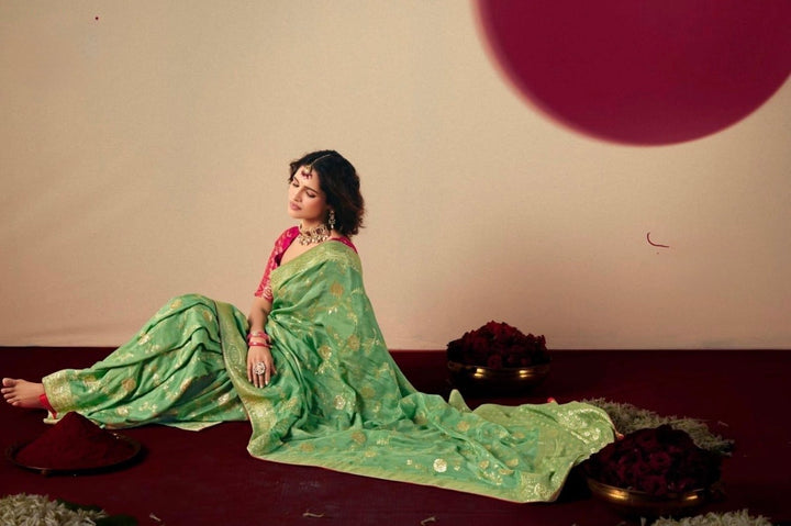 LUXURIOUS PURE DOLA SILK SAREE- KD- Sea Green