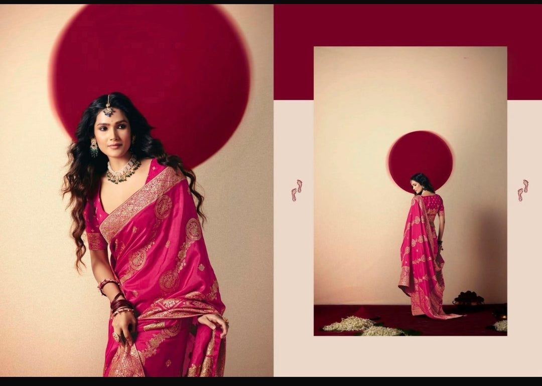 LUXURIOUS PURE DOLA SILK SAREE- KD- Pink