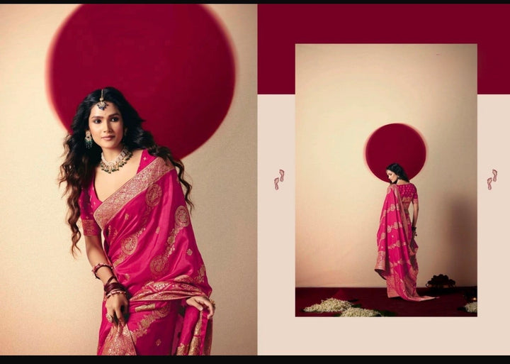LUXURIOUS PURE DOLA SILK SAREE- KD- Pink