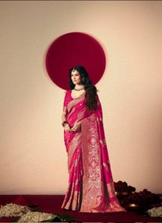 LUXURIOUS PURE DOLA SILK SAREE- KD- Pink