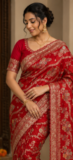 Rich Dola Silk with Exquisite Zari Weaving - Red