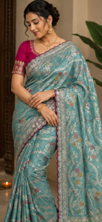 Rich Dola Silk with Exquisite Zari Weaving - Sea Green