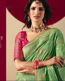 LUXURIOUS PURE DOLA SILK SAREE- KD- Sea Green