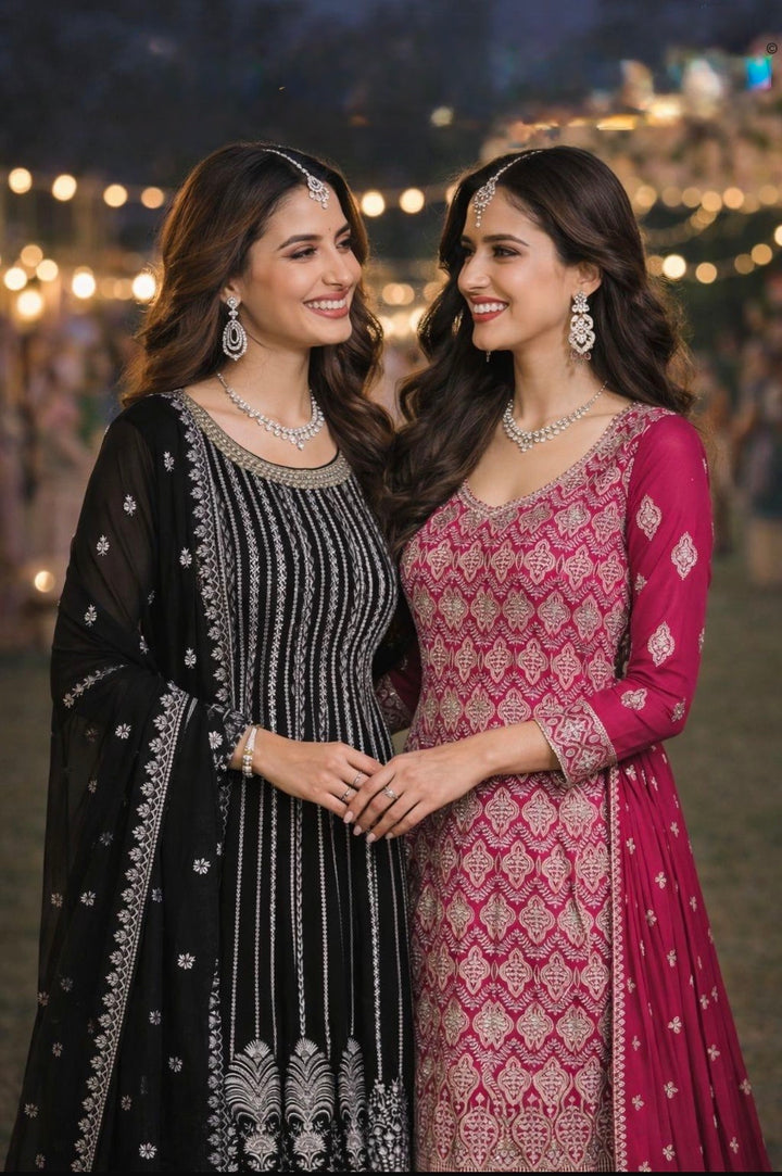 ROYAL PREMIUM GEORGETTE SHARARA-GHARARA SET- MZ- Rani Pink