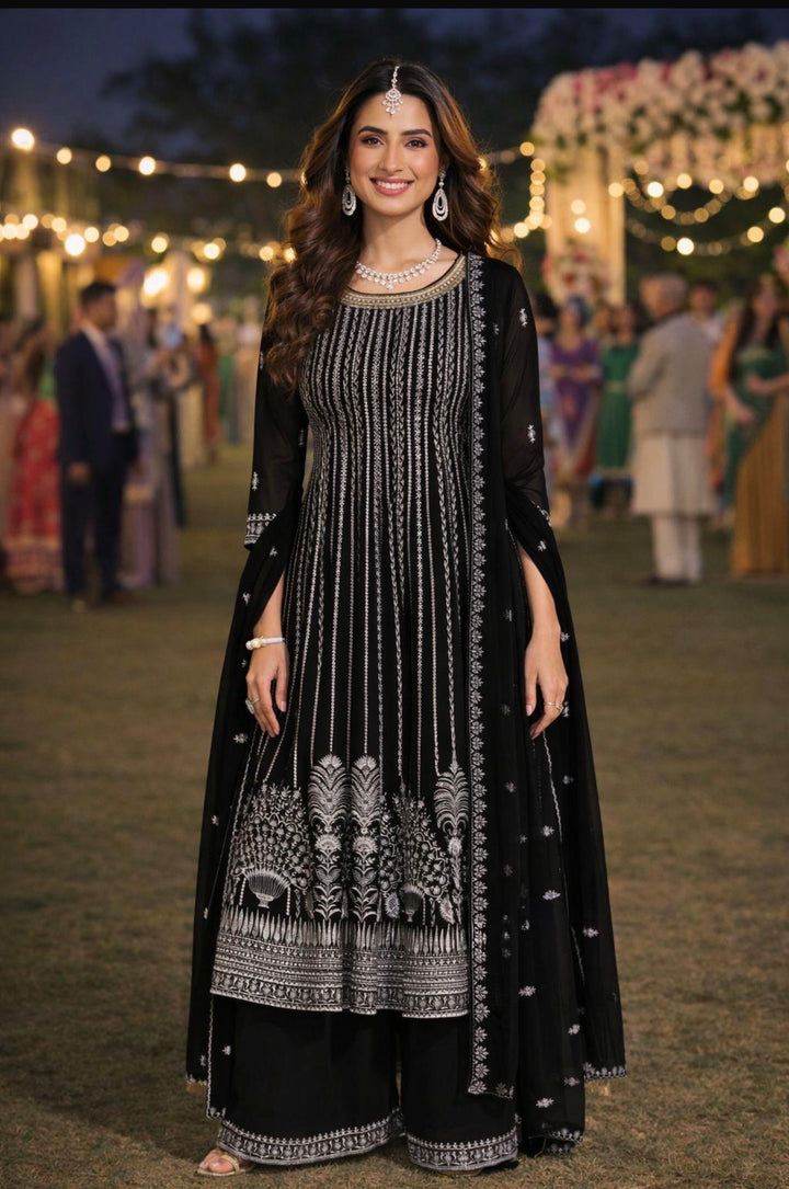 ROYAL PREMIUM GEORGETTE SHARARA-GHARARA SET- MZ-Black