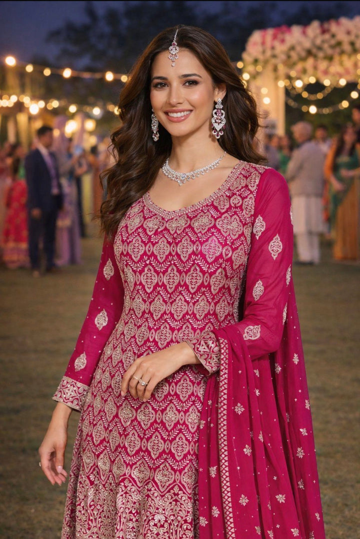 ROYAL PREMIUM GEORGETTE SHARARA-GHARARA SET- MZ- Rani Pink